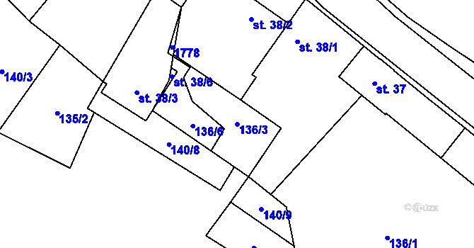 Parcela st. 136/3 v KÚ Čečelice, Katastrální mapa