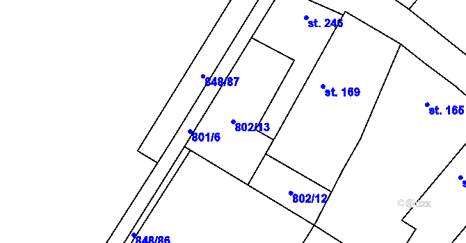 Parcela st. 802/13 v KÚ Čečelice, Katastrální mapa
