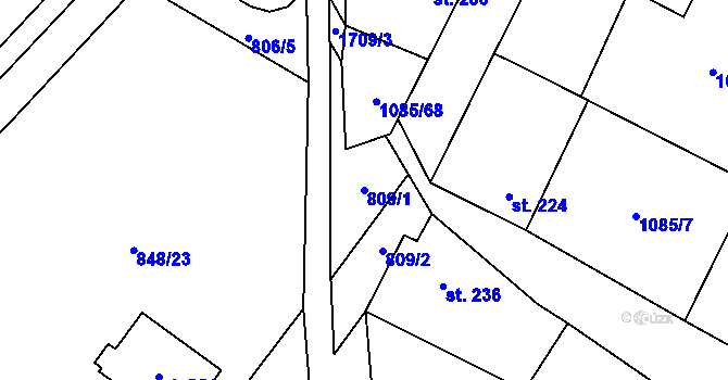Parcela st. 809/1 v KÚ Čečelice, Katastrální mapa