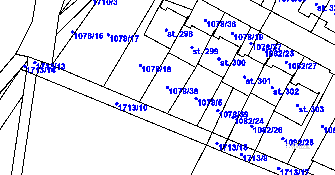 Parcela st. 1078/38 v KÚ Čečelice, Katastrální mapa