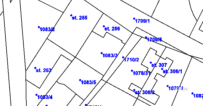 Parcela st. 1083/3 v KÚ Čečelice, Katastrální mapa
