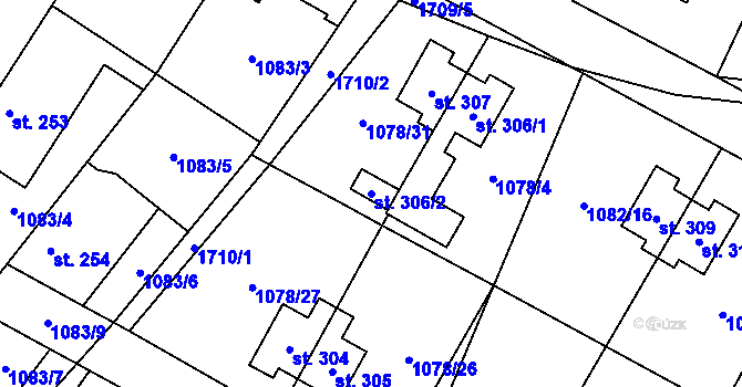 Parcela st. 306/2 v KÚ Čečelice, Katastrální mapa