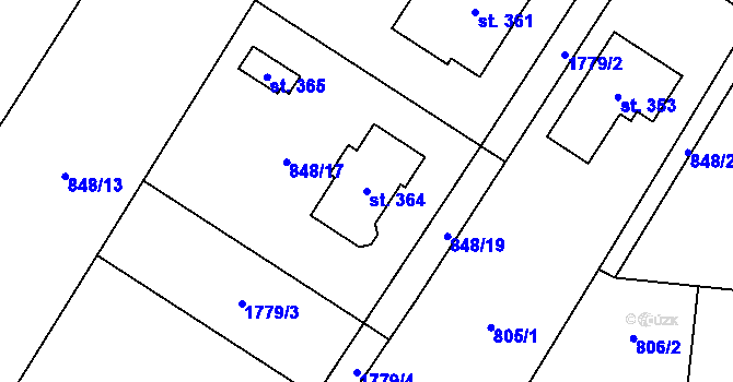 Parcela st. 364 v KÚ Čečelice, Katastrální mapa