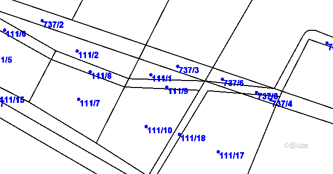 Parcela st. 111/9 v KÚ Čečelice, Katastrální mapa