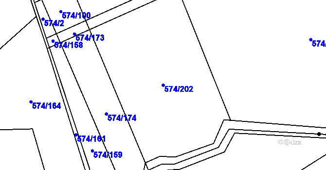 Parcela st. 574/202 v KÚ Čečelice, Katastrální mapa