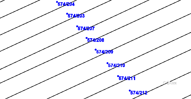 Parcela st. 574/209 v KÚ Čečelice, Katastrální mapa