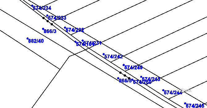 Parcela st. 574/242 v KÚ Čečelice, Katastrální mapa