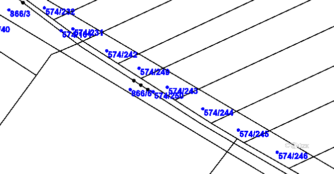 Parcela st. 574/243 v KÚ Čečelice, Katastrální mapa