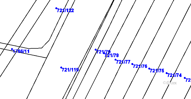 Parcela st. 721/79 v KÚ Čečelice, Katastrální mapa