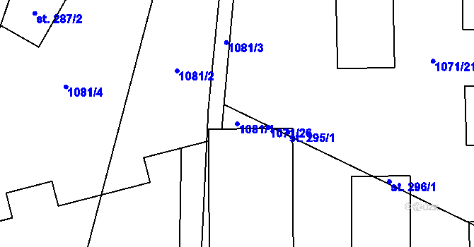 Parcela st. 1081/1 v KÚ Čečelice, Katastrální mapa
