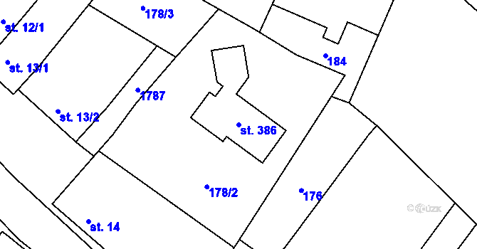 Parcela st. 386 v KÚ Čečelice, Katastrální mapa