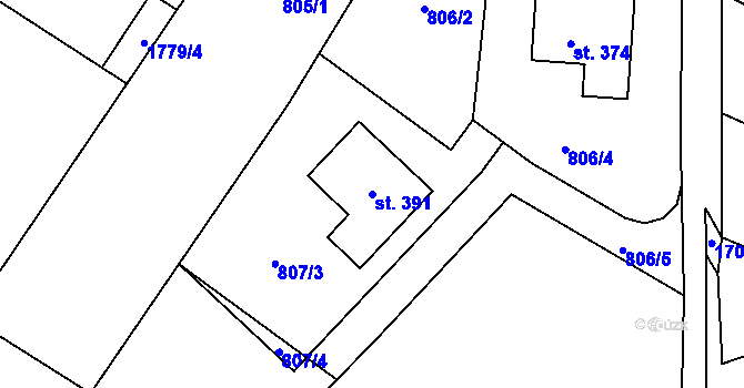 Parcela st. 391 v KÚ Čečelice, Katastrální mapa