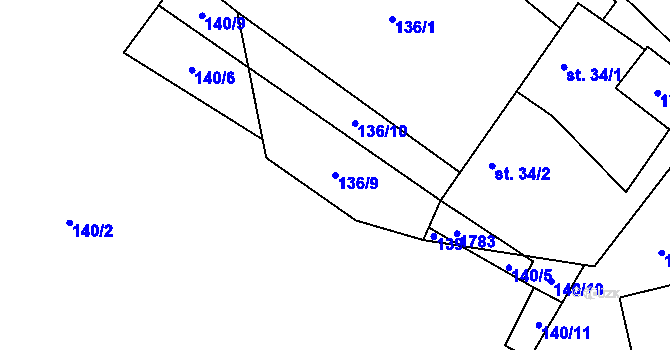 Parcela st. 136/9 v KÚ Čečelice, Katastrální mapa