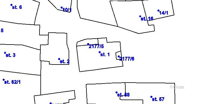 Parcela st. 1 v KÚ Čečelovice, Katastrální mapa