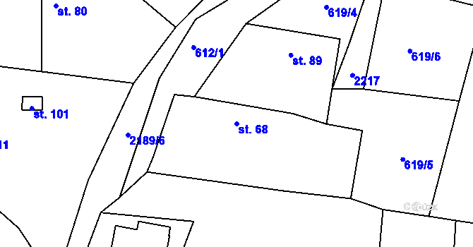 Parcela st. 68 v KÚ Čečelovice, Katastrální mapa
