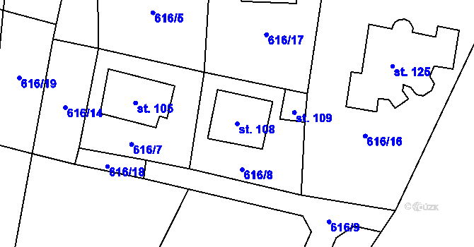 Parcela st. 108 v KÚ Čečelovice, Katastrální mapa