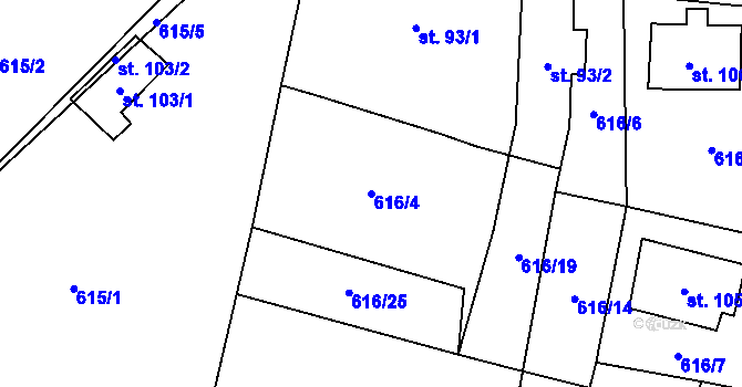 Parcela st. 616/4 v KÚ Čečelovice, Katastrální mapa