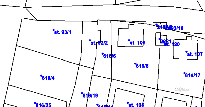 Parcela st. 616/6 v KÚ Čečelovice, Katastrální mapa
