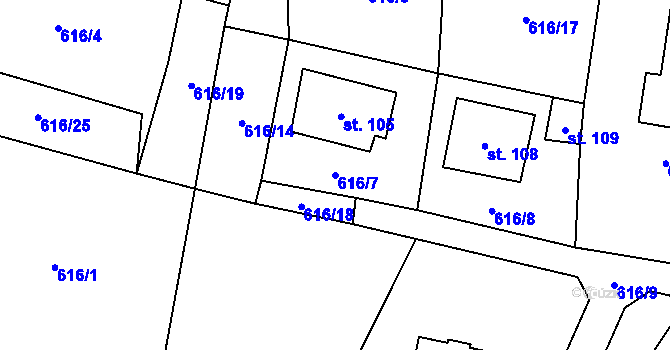 Parcela st. 616/7 v KÚ Čečelovice, Katastrální mapa