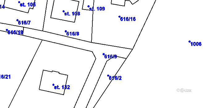 Parcela st. 616/9 v KÚ Čečelovice, Katastrální mapa