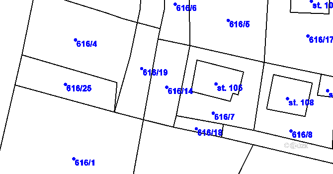 Parcela st. 616/14 v KÚ Čečelovice, Katastrální mapa