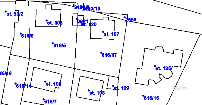 Parcela st. 616/17 v KÚ Čečelovice, Katastrální mapa