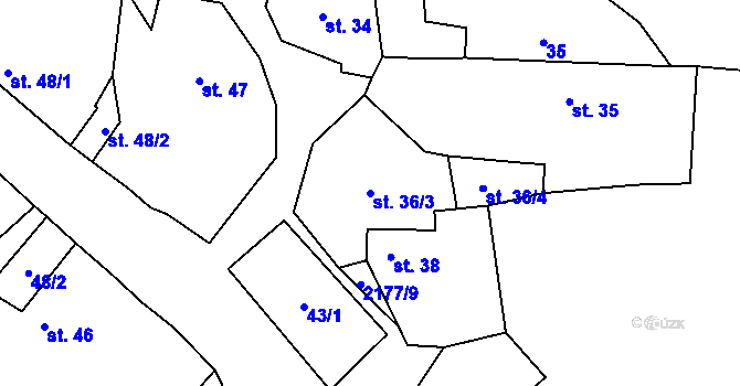Parcela st. 36/3 v KÚ Čečelovice, Katastrální mapa