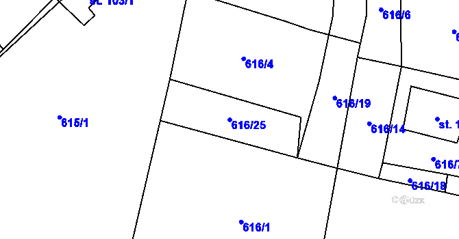 Parcela st. 616/25 v KÚ Čečelovice, Katastrální mapa