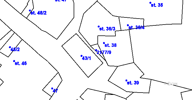 Parcela st. 2177/9 v KÚ Čečelovice, Katastrální mapa