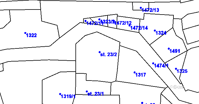 Parcela st. 23/2 v KÚ Čečovice, Katastrální mapa