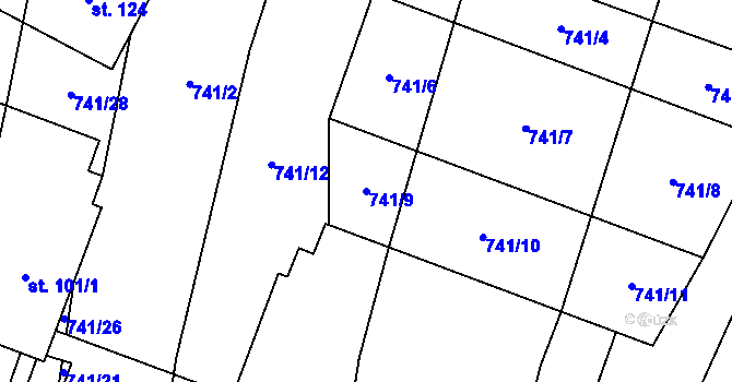 Parcela st. 741/9 v KÚ Čečovice, Katastrální mapa