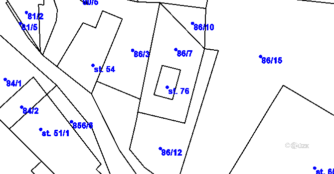 Parcela st. 76 v KÚ Liškov, Katastrální mapa