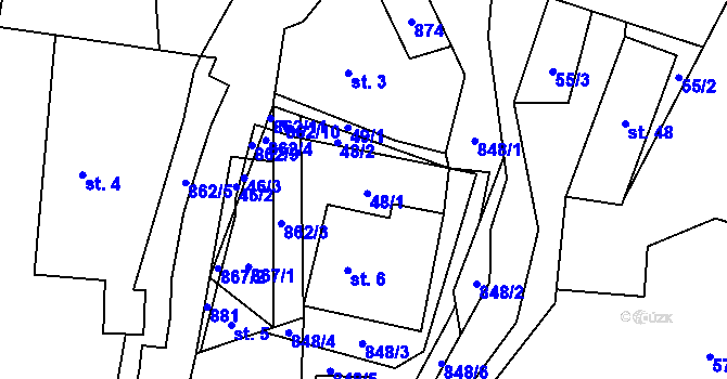 Parcela st. 48 v KÚ Liškov, Katastrální mapa