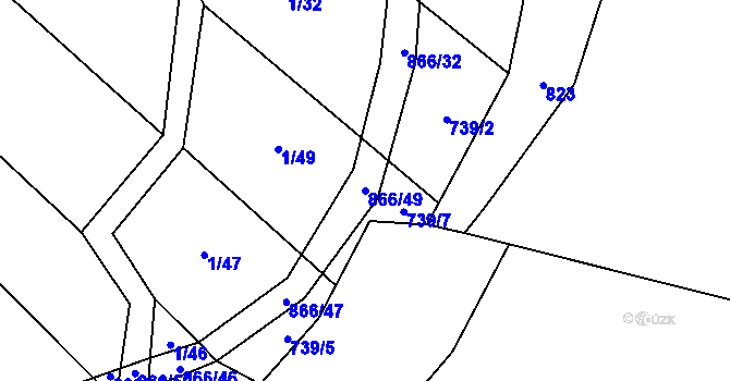 Parcela st. 866/49 v KÚ Liškov, Katastrální mapa