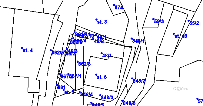 Parcela st. 48/1 v KÚ Liškov, Katastrální mapa
