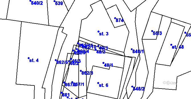 Parcela st. 48/2 v KÚ Liškov, Katastrální mapa