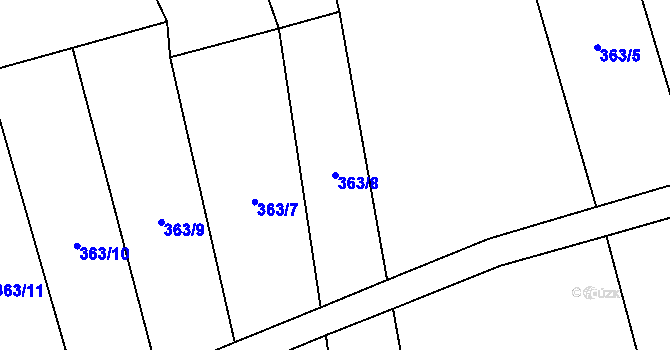 Parcela st. 363/8 v KÚ Měrčín, Katastrální mapa
