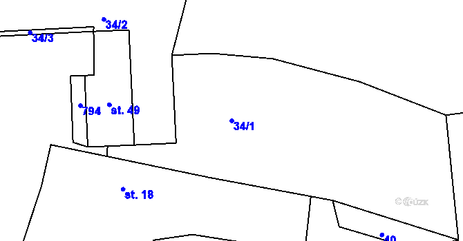 Parcela st. 34/1 v KÚ Měrčín, Katastrální mapa