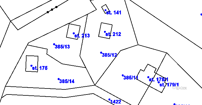 Parcela st. 385/12 v KÚ Čechočovice, Katastrální mapa