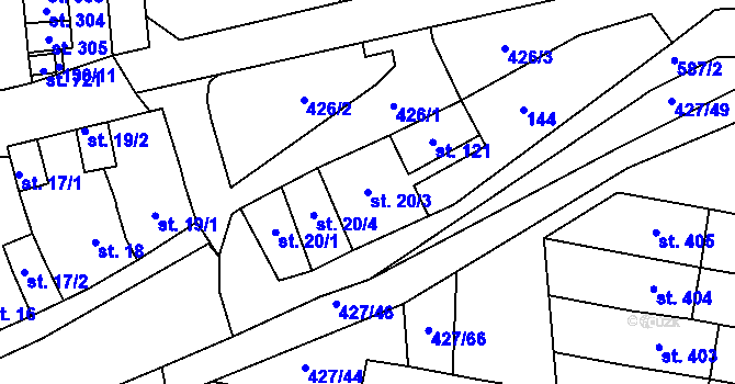 Parcela st. 20/3 v KÚ Čechovice u Prostějova, Katastrální mapa