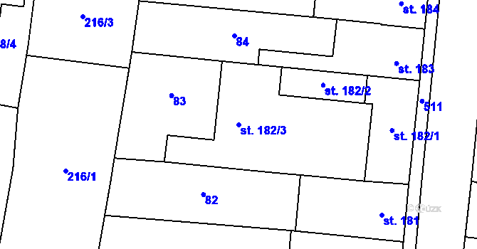 Parcela st. 182/3 v KÚ Čechovice u Prostějova, Katastrální mapa