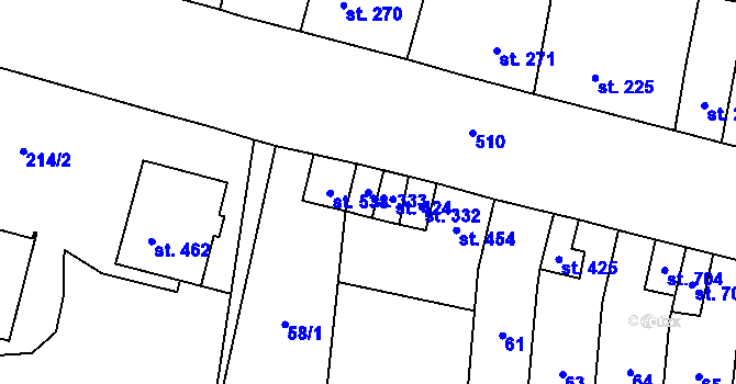 Parcela st. 333 v KÚ Čechovice u Prostějova, Katastrální mapa