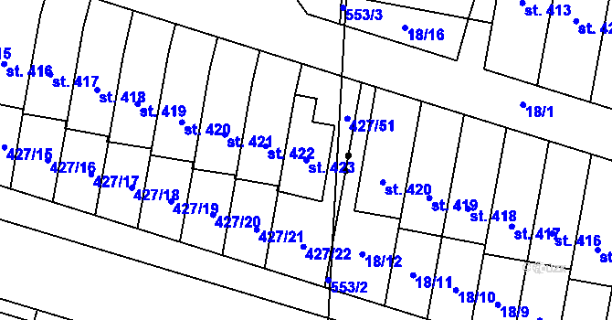 Parcela st. 423 v KÚ Čechovice u Prostějova, Katastrální mapa