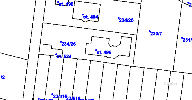Parcela st. 496 v KÚ Čechovice u Prostějova, Katastrální mapa
