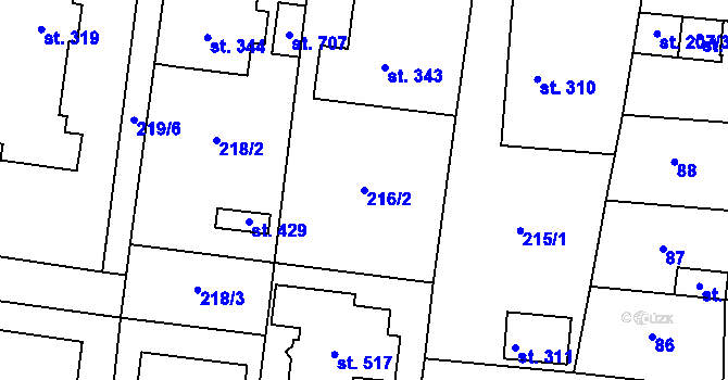 Parcela st. 216/2 v KÚ Čechovice u Prostějova, Katastrální mapa