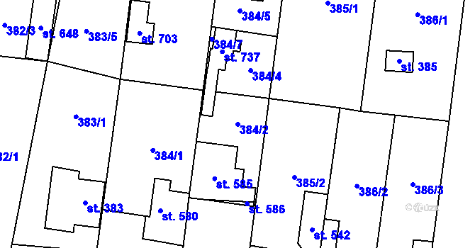 Parcela st. 384/2 v KÚ Čechovice u Prostějova, Katastrální mapa