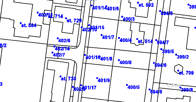 Parcela st. 401 v KÚ Čechovice u Prostějova, Katastrální mapa