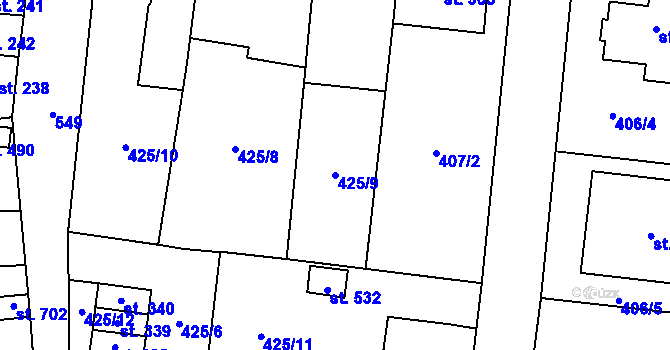 Parcela st. 425/9 v KÚ Čechovice u Prostějova, Katastrální mapa