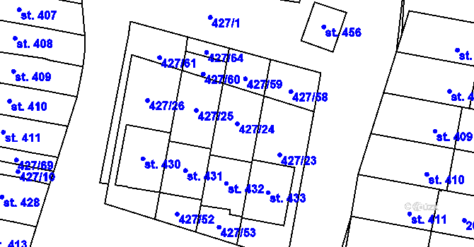 Parcela st. 427/24 v KÚ Čechovice u Prostějova, Katastrální mapa