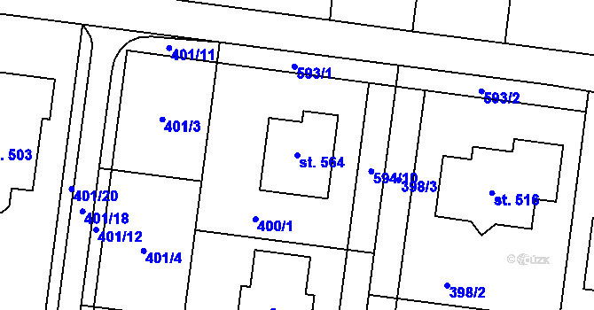 Parcela st. 564 v KÚ Čechovice u Prostějova, Katastrální mapa